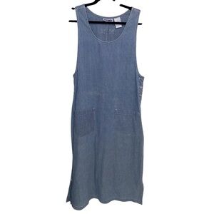 Vintage Erika Jumper Dress Womens Medium Hickory Railroad Stripe 80s 90s Pockets